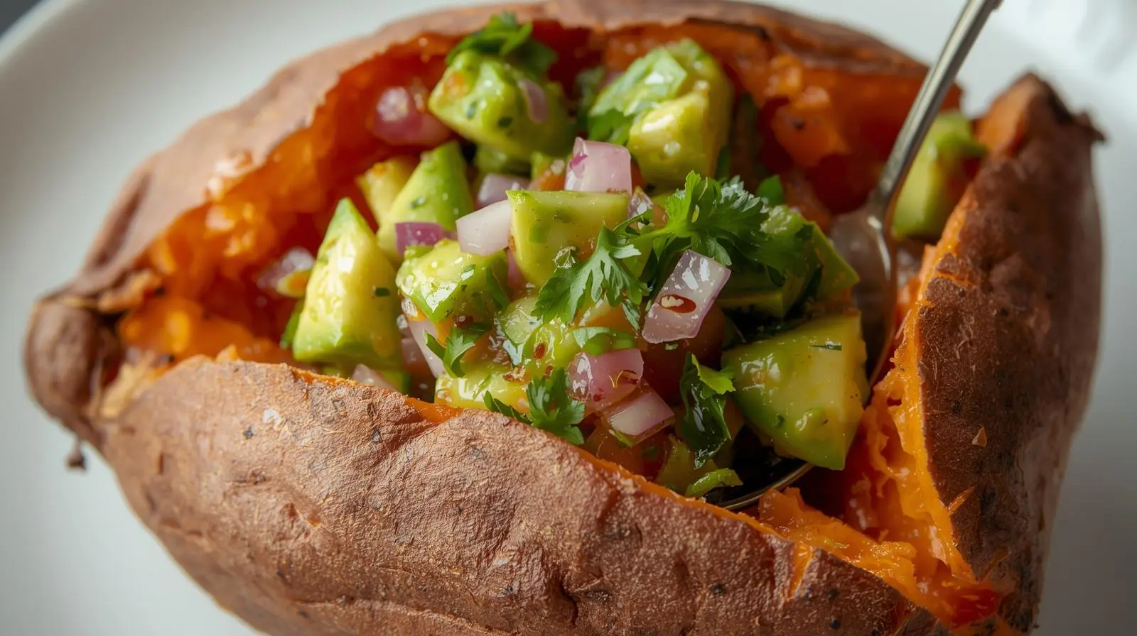 Baked Sweet Potato with Avocado Salsa