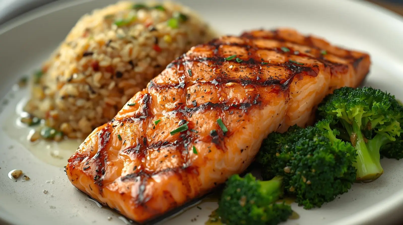 Grilled Salmon with Quinoa and Steamed Broccoli