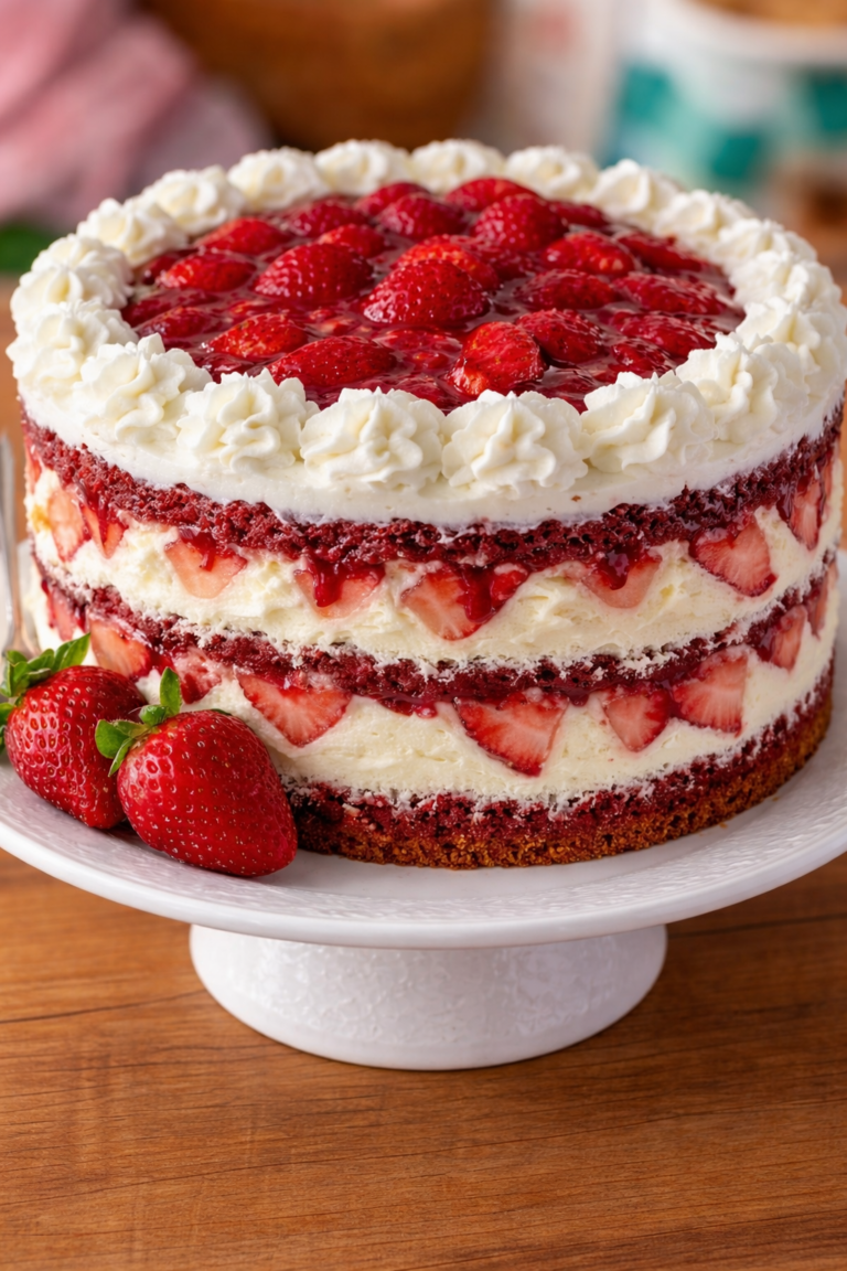 Strawberries and Cream Layer Cheesecake