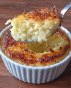 Creamy baked rice pudding sprinkled with cinnamon