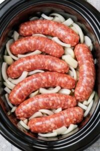 Slow cooker sausage supper with potatoes and green beans