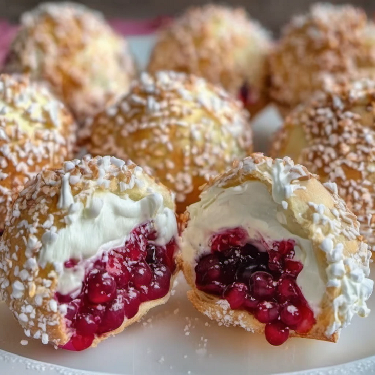 Irresistible Pastry Balls Filled with Cream and Berries – Little Bites That Feel Like a Celebration