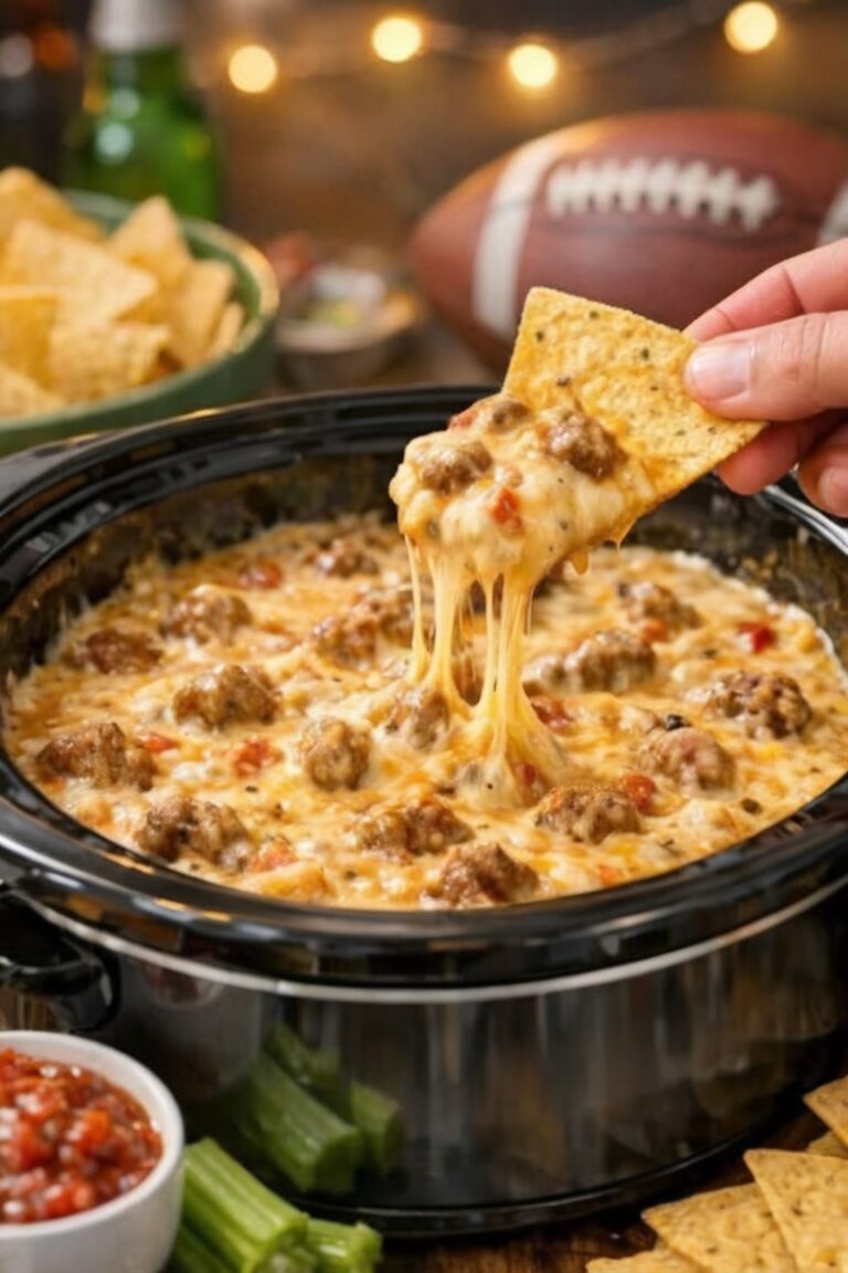 4-Ingredient Slow Cooker Sausage Cheese Dip (The Ultimate Game Day Hero)