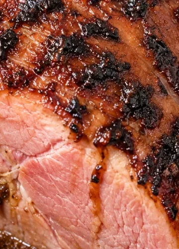 Slow cooker cola ham with caramelized glaze and juicy pink slices