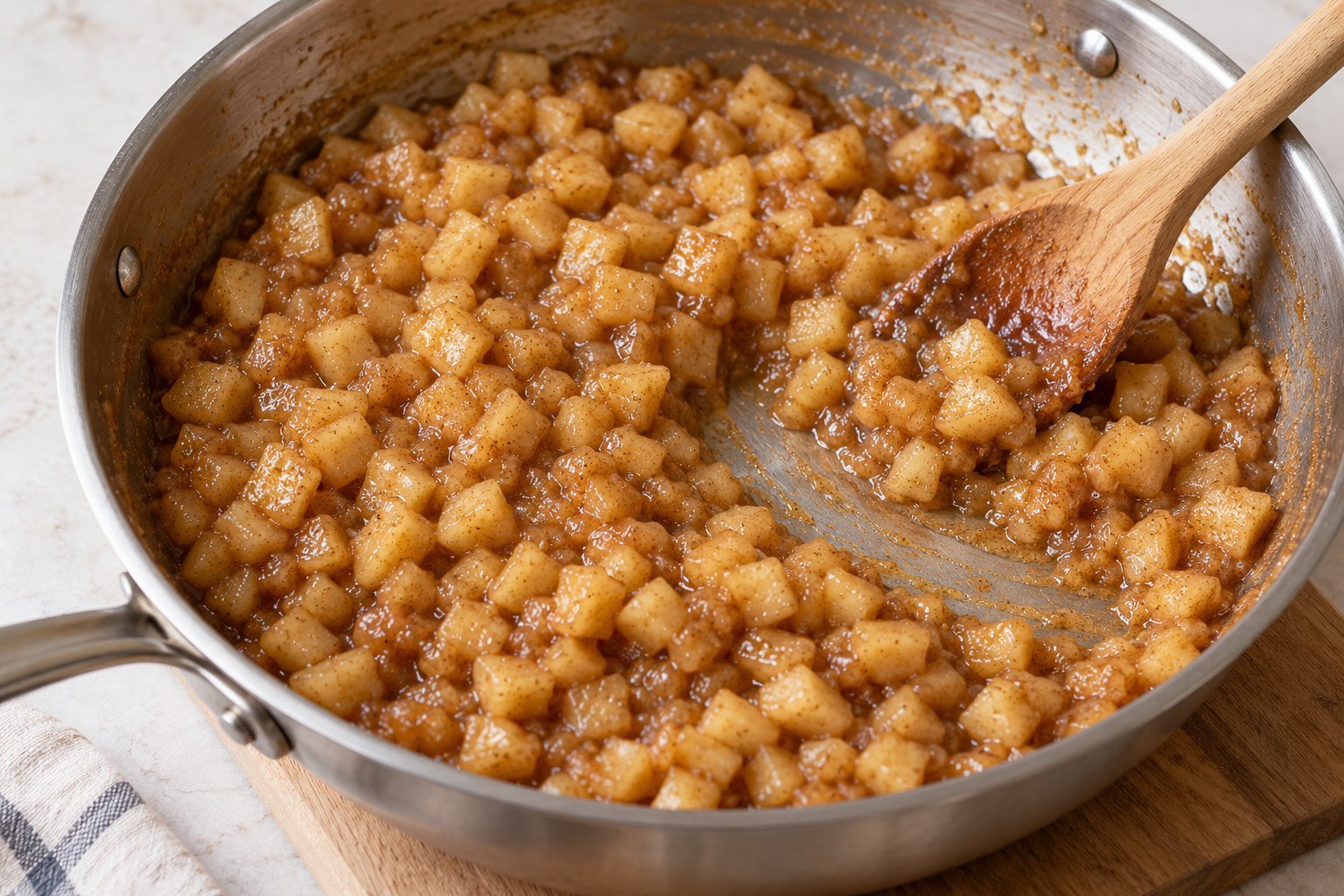 Finely diced apples cooked with cinnamon and brown sugar in a thick glossy filling.